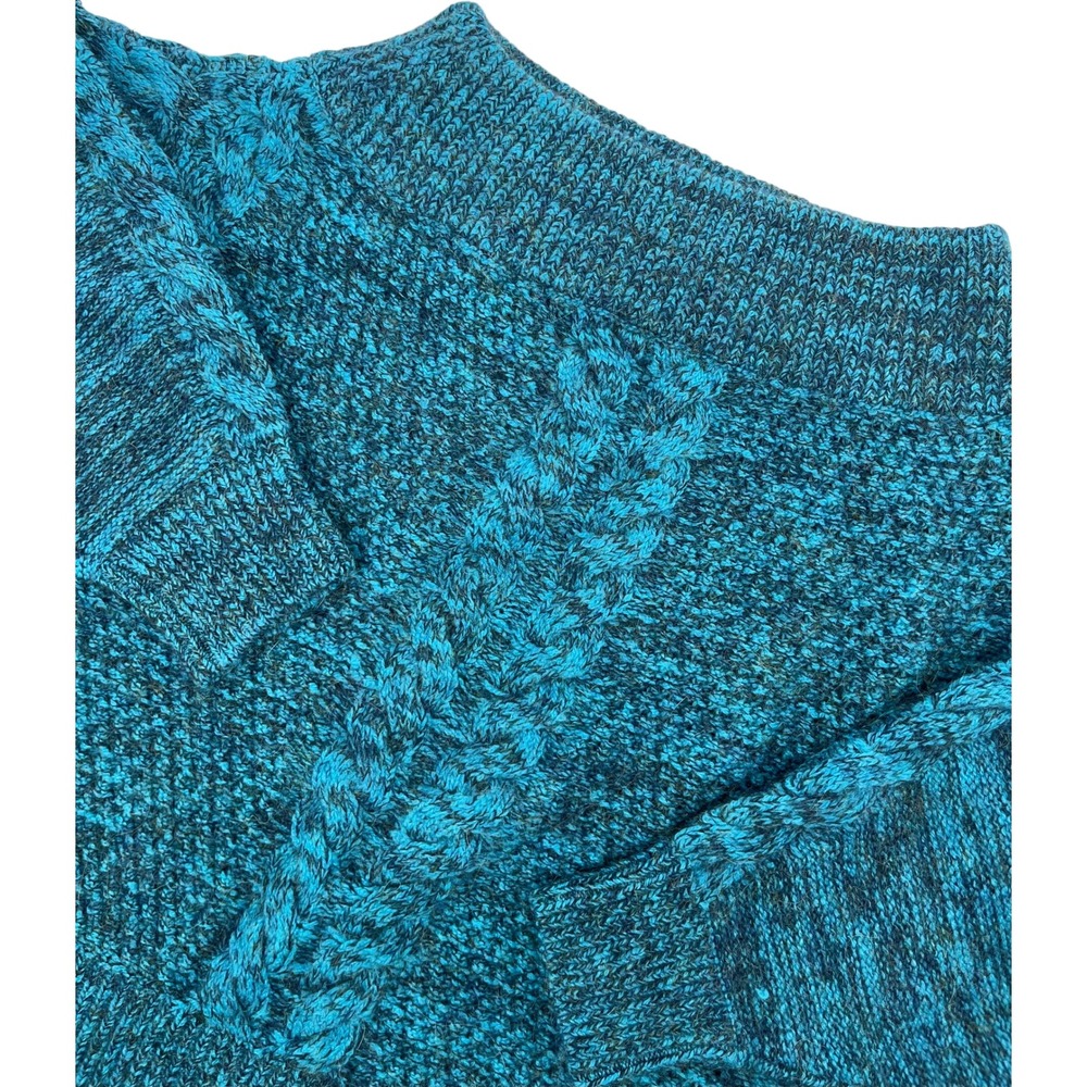 Sleeping on Snow Anthropologie Teal Marled Alpaca Wool Cable Knit Sweater Medium